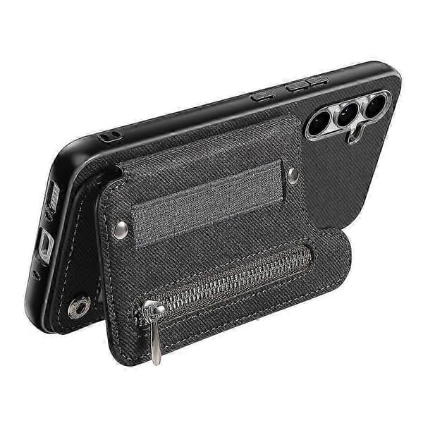Kompatibel med Samsung Galaxy A26 5G-deksel RFID-kortholder Jeansstofftekstur Skinnbakdeksel med elastisk håndleddsrem Black