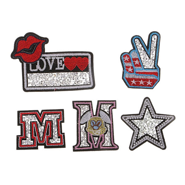 5 st/lot Sy Nål Badge Broderad Stryk på Applikation DIY