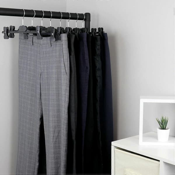 Black Plastic Hangers with Adjustable Clips for Trousers and Skirts 35 cm, Set of 10
