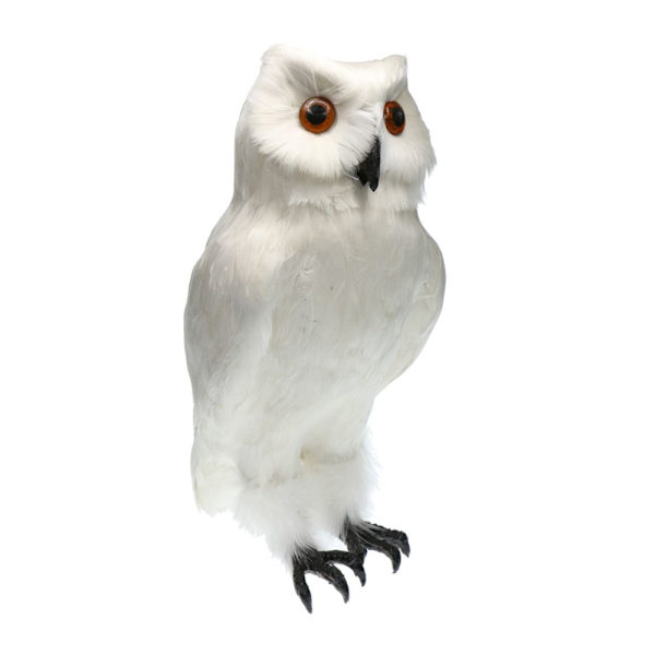 Konstgjord Uggla Fågel Realistisk Fjäder Taxidermy Hem Trädgård Dekor Vit #1