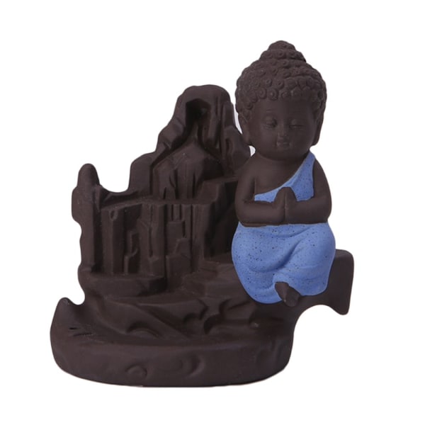 Buddha Keramik Handgjord Backflow Rökelsehållare Rökelsebrännare Dekor Blå