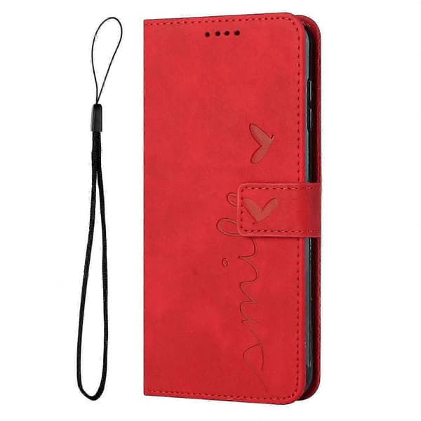 Sydänkuvioitu nahkakotelo Redmi Note 8 Prolle, ihotuntumalla Red