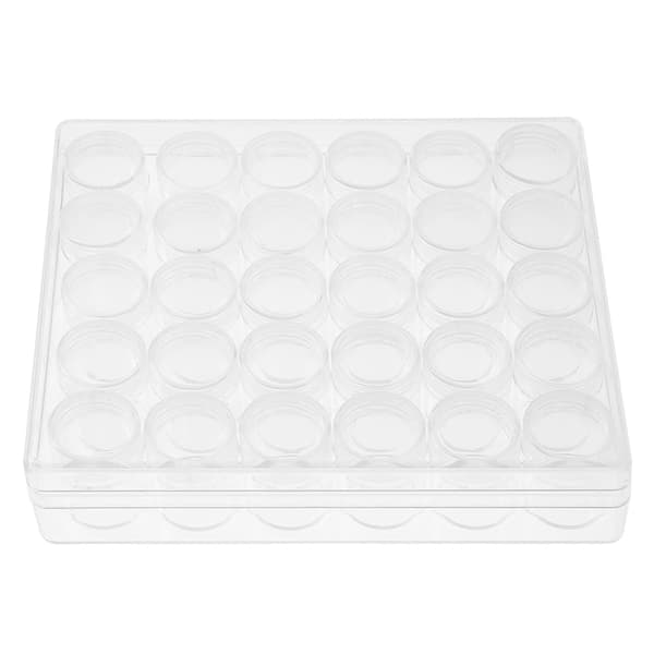 [RM]30 st. klara smyckespärlor i plast, små runda behållare med rektangulär låda
