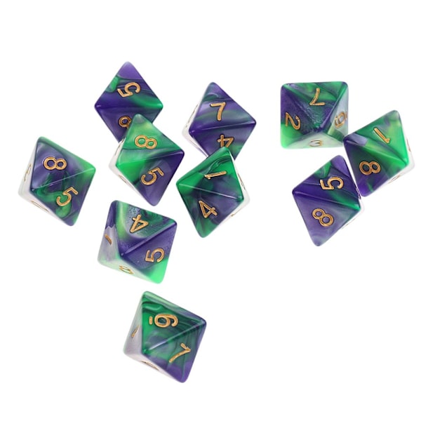 10 st 8-sidiga tärningar d8 polyedriska tärningar för bordsspel dungeons and dragons grön lila