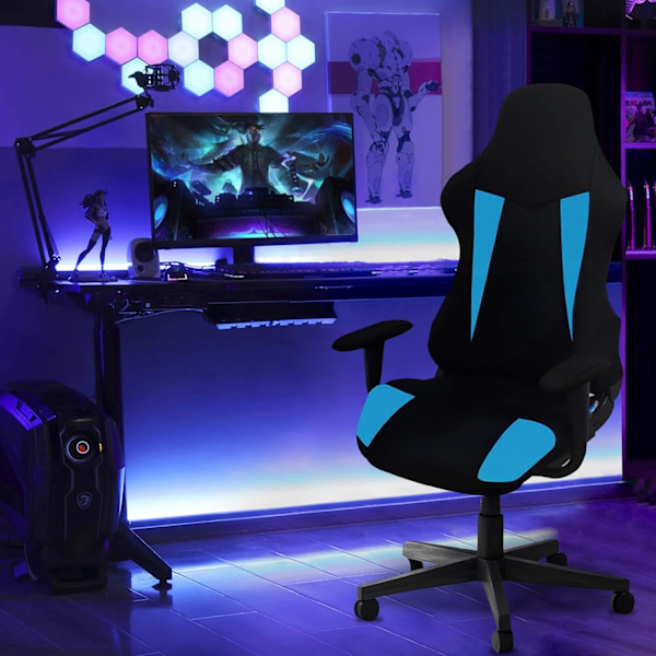 Betræk til gamingstol, betræk til computerstol, skridsikkert, strækbart, elastisk, maskinvaskbart, betræk til computerspil, kontorstol (blå)