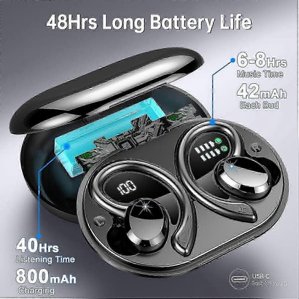 Q38 Trådlösa Bluetooth 5.3 Stereo Hörlurar - Brusreducering & Svettresistent för Sportaktiviteter White