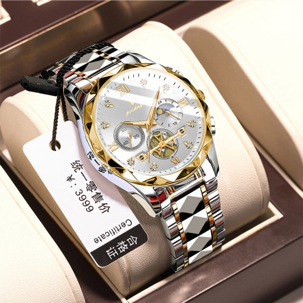 Vattentät Luminous Chronograph-klocka för män i rostfritt stål, herrkvartsklocka color 2