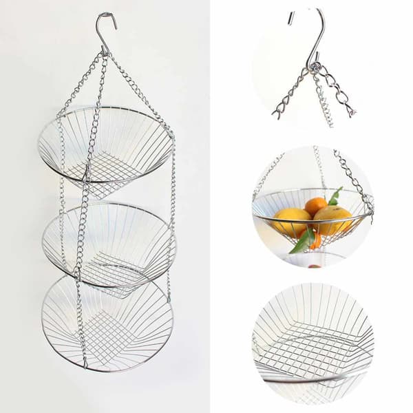 [RM] Hanging Fruit Basket Stainless Steel 3-Layer Baskets Creative Fruit Tray Drain Basket Household Fruit Bowl Storage Basket 40
