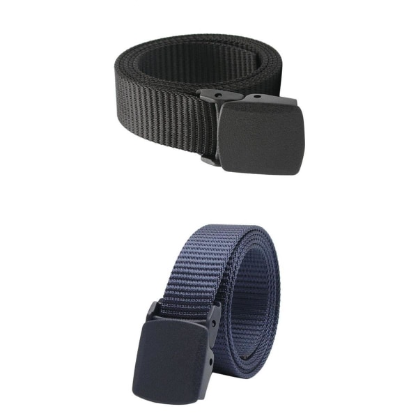 2st Automatiska flätade bälten för män för män, taktiskt militärt justerbart nylon med plastspänne - svart + mörkblå