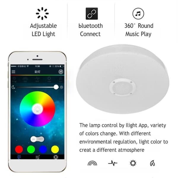 TEMPSA 60W RGB LED Bluetooth Musikk Taklampe med Fjernkontroll