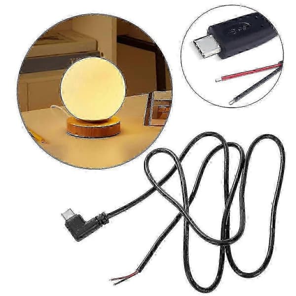 2-pinners USB C strømkabel med 22AWG bar ledning som støtter 5V 3A hurtiglading 2m Elbow