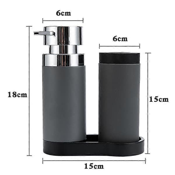 Vaskestation, opvaskemiddeldispenser og flydende sæbedispenser, Kapacitet 250 ml, Plast - Silikone, 19x11x23 cm, grå