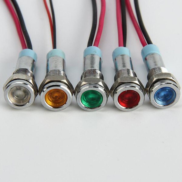 2x 24V 6mm Power Signal LED Förkopplad metallljusindikator grön och röd
