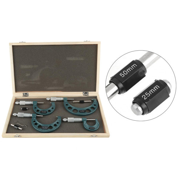 [RM]Metric Outside Micrometer Set 4pcs 0-100mm Measuring Range Dial Gauge With Case