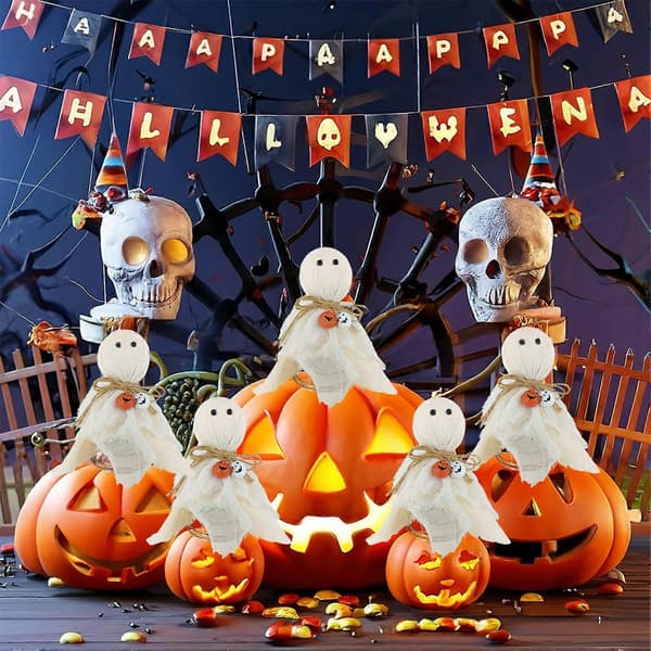 Halloween Spøgelsestrætop - 7 tommer stofspøgelse - til træpynt White