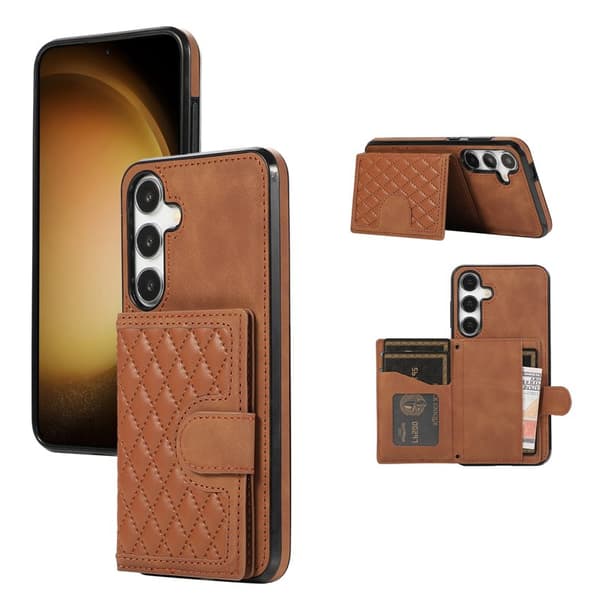 Mobilskall til Samsung Galaxy S26 TPU + Kunstskinn Kickstand - Brun