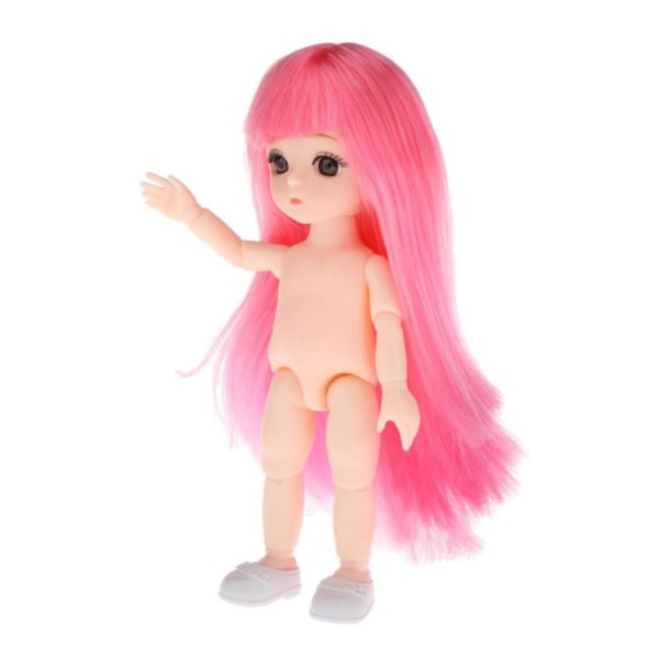 Vacker Ledad Flickdocka 16cm Naken Kropp Rosa Hår Med Lugg