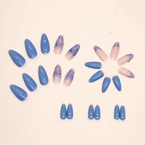 Ren färg smurf glitter mandel nagel fräsch sommar sjö blå manikyr vit slitage