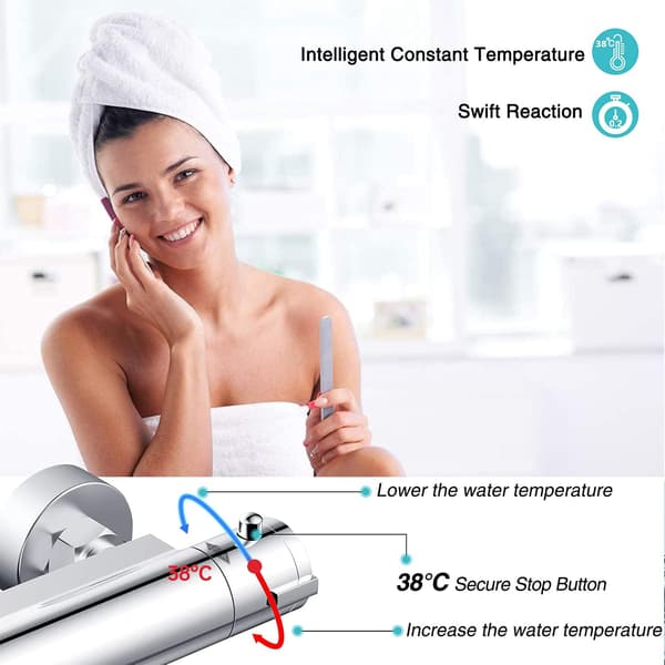 [RM]Safe Thermostatic Shower Mixer, Durable Brass Construction for Bathroom, Stable Water Temperature, Easy to Install