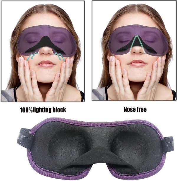 2 st 3D-ögonmask för sömn, maskintvättbar, sovmask för kvinnor (svart+lila)