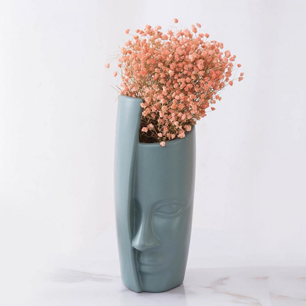 Nordisk Vas Med Mänskligt Ansikte För Torkade Blommor Bukett Blomsterarrangemang Stil2 Grön
