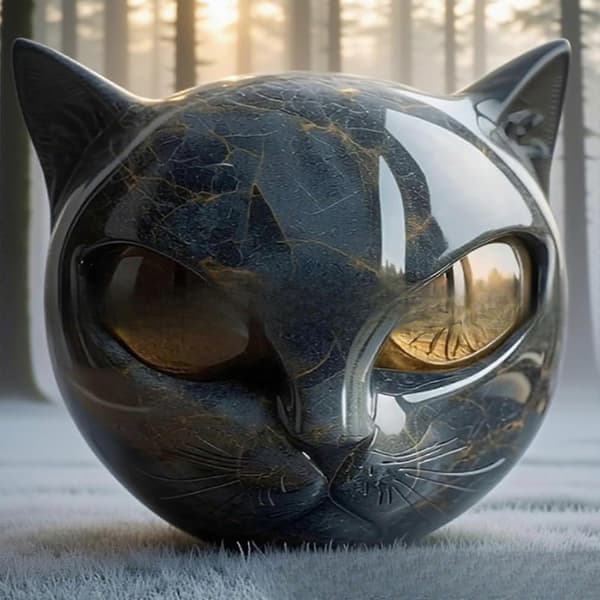 [RM] Elegant sort kat-figur til dekoration, kunstskulptur i harpiks, gave til katteelskere