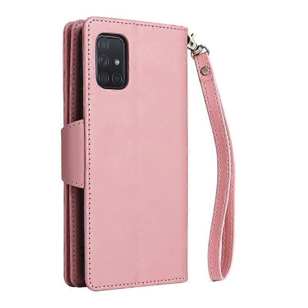Til Samsung Galaxy A71 Nitte Spænde 9 Kort Tre Fold Læder Telefon Etui Rose Gold