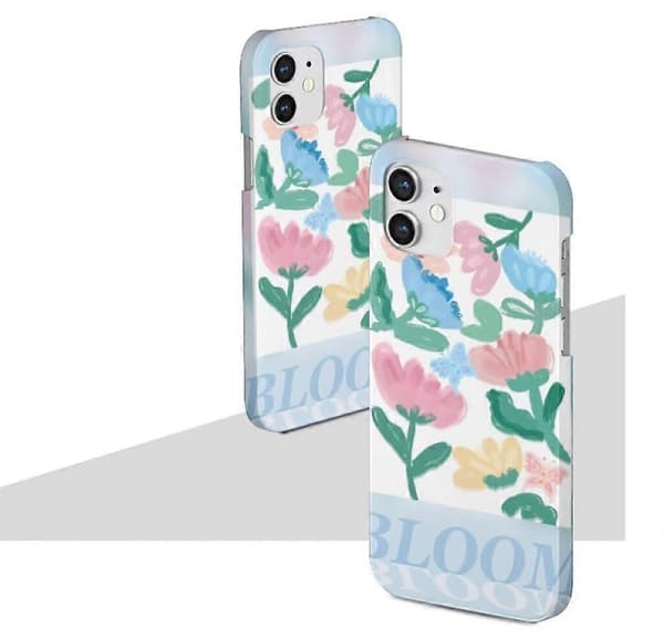 Beskyttelsesdeksel til iPhone 13 med søtt blomstermønster for jenter og kvinner, blomstret solid hard bakside med støtfangerdeksel