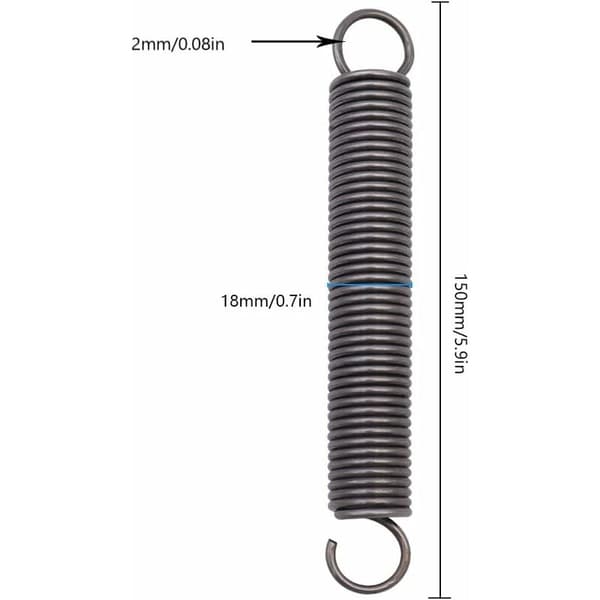 2 stk. stålfjedre, forlænget trykfjeder, dobbeltkrogfjeder - 2x18x150mm