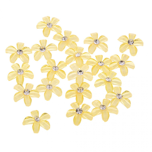 20 Blommor Flatback Knapp Rhinestone Dekorationer för Bröllop Gul