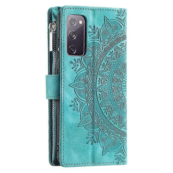 Til Samsung Galaxy S20 FE 4G / 5G Multi-Card Totem Lynlås Læder Telefoncover Green