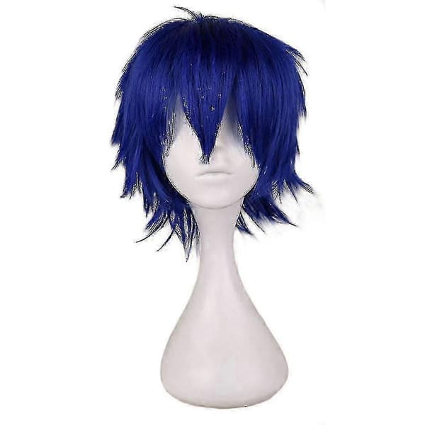 Modern kort rak cosplay-peruk för män dark blue