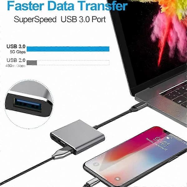 3-in-1 USB C -keskitinjakaja, Type-C–USB-sovitin