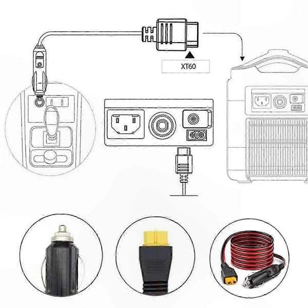 XT60 til 12AWG Bil Lighter Adapterkabel til Strømforbindelse 1.5meter
