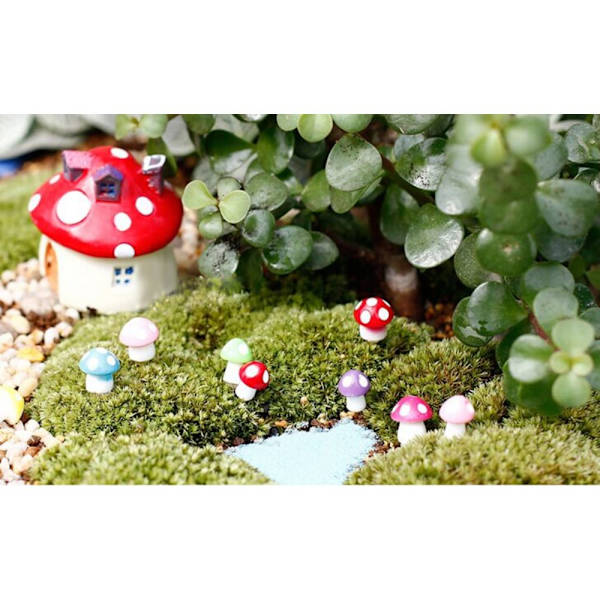 Miniatyr svamp mini älvträdgård pyssel mikro dekor rosa lila gul