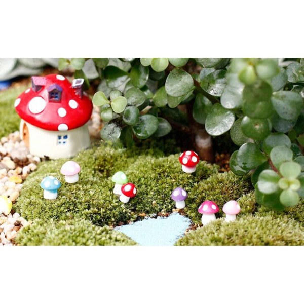 miniatyr svamp mini fairy trädgård hantverk mikro dekor rosa lila gul