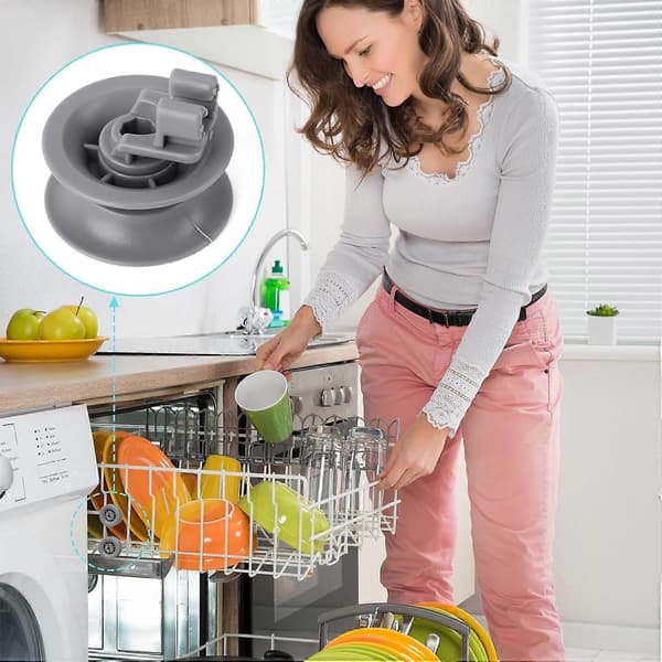 12 st diskmaskinshjul - Universella hjul för diskmaskinskorg, 3*2,7 cm, grå, plastmaterial