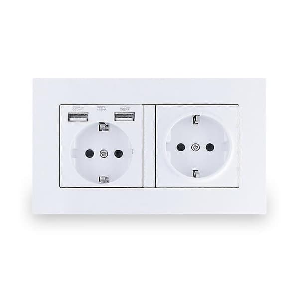 EU Standard Jordet Stikkontakt Med USB-uttak Strip1stk-hvit