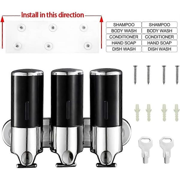 [RM]3-pack 500 ml väggmonterad tvåldispenser för badrum och kök, schampodispenser borrfri med självhäftande Silver