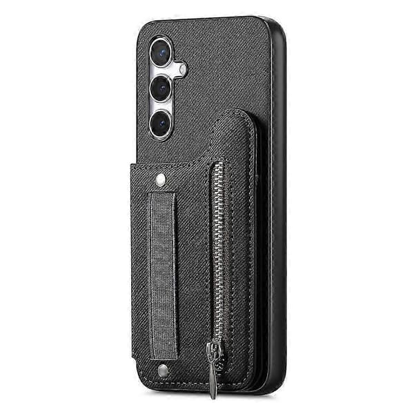 Kompatibel med Samsung Galaxy A26 5G-deksel RFID-kortholder Jeansstofftekstur Skinnbakdeksel med elastisk håndleddsrem Black