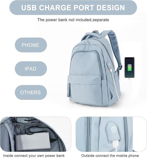 [RM]New laptop backpack, waterproof laptop backpack with 16-inch USB charging school bag blue