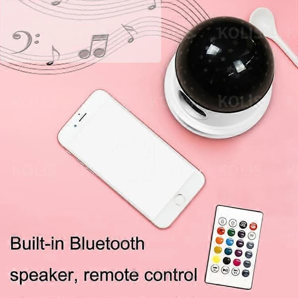 Bluetooth Musik Stjärnhimmel LED Projektionslampa, Fjärrkontroll EU Plug