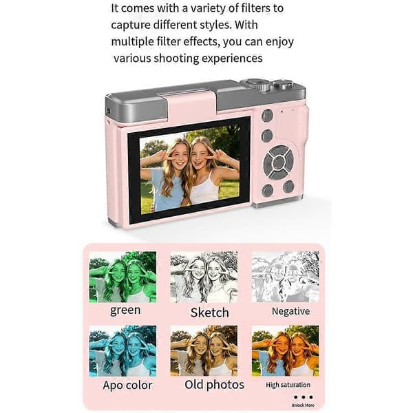 Digitalkamera 4K HD Børnekamera 48MP Autofokus Vlogging Kamera 2,4 Tommer Retro Mode Bærbart Videokamera A Black