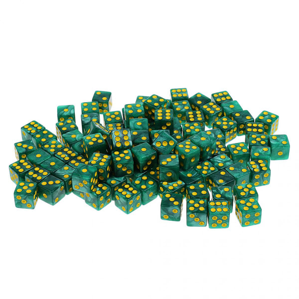 100 st 6-sidiga tärningar spottärningar 14mm för brädspel, sällskapsspel gröna tärningar