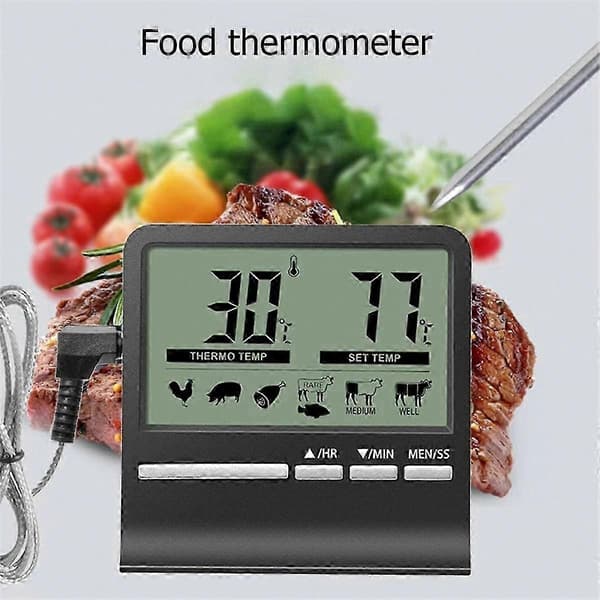 Digitalt Madlavningstermometer til Køkken, Ovn, BBQ og Grill med Timer og Varmebestandighed White