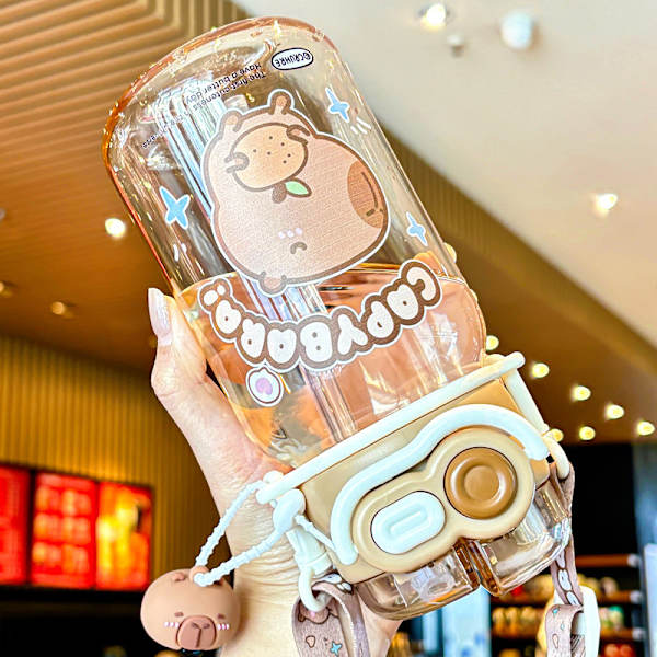 [RM]Funny Capybara Pattern Water Bottle, Double Drinking Cup, Suitable for Various Groups, Suitable for Indoor and Outdoor Use