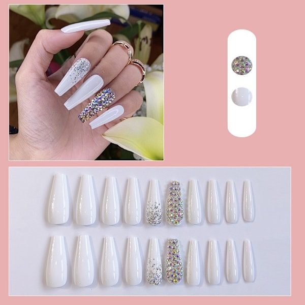 Lång Ballerina Fransk Manikyr Patch Bärbara Lösnaglar Avtagbar Nagelkonst CBL19