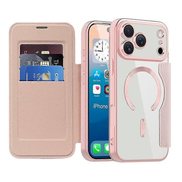 Kompatibelt deksel for iPhone 17 Pro Max, kompatibelt med MagSafe, rombemønstret PU-skinn Pink