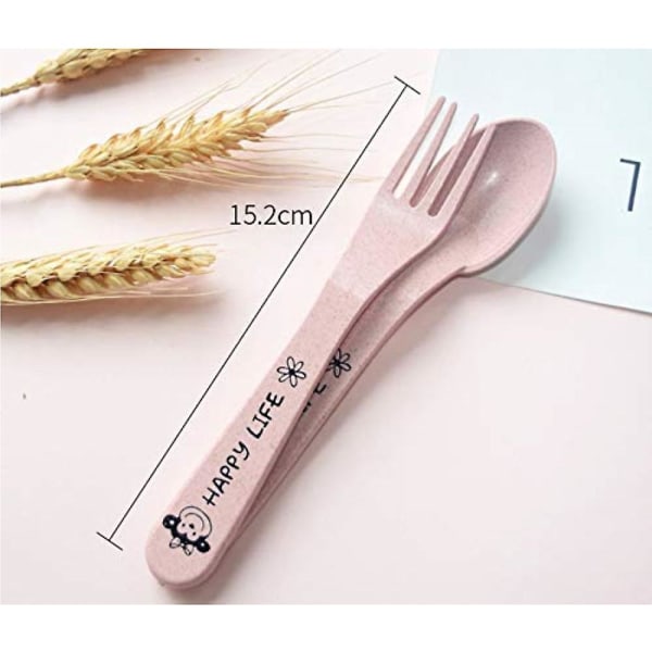 3 st/set Babyskål+sked+gaffel Matningsservis Tecknad Björn Barn Servis Äta Middag Anti-het Träningsmiddagstallrik Pink