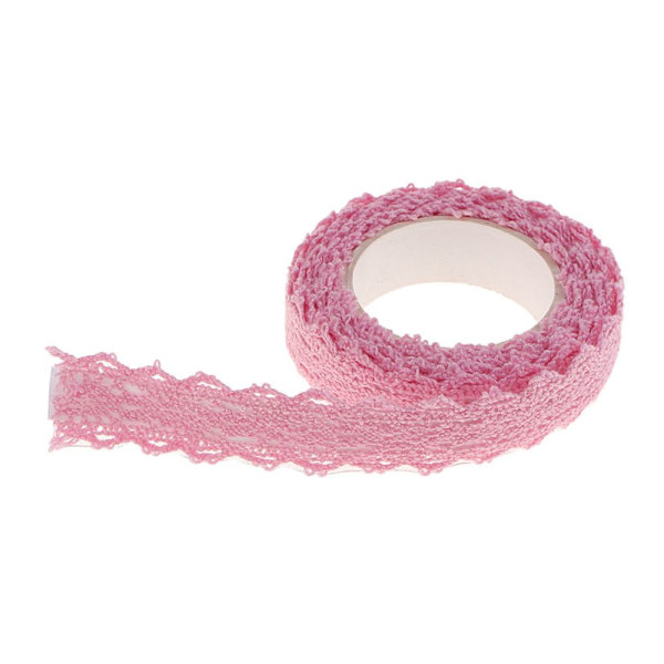2 meter 15mm Washi Tejp Spets Tyg Självhäftande Kant Bröllop Rosa